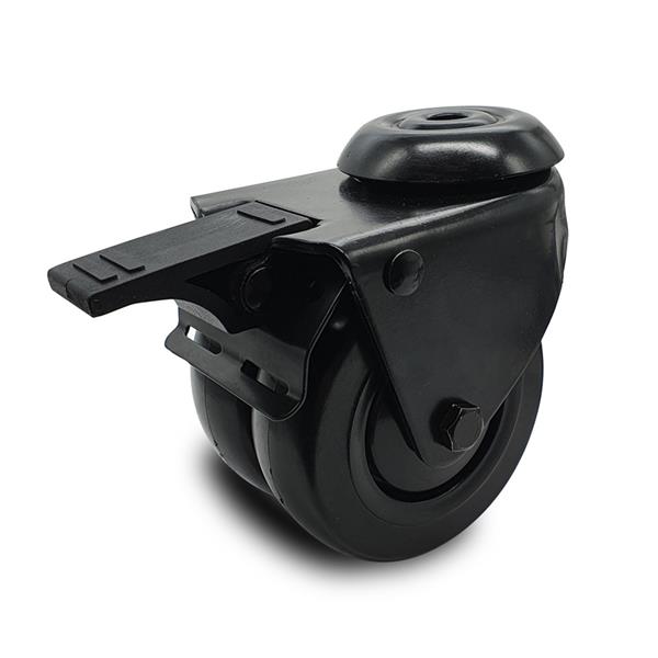 Black rubber double castor and brake