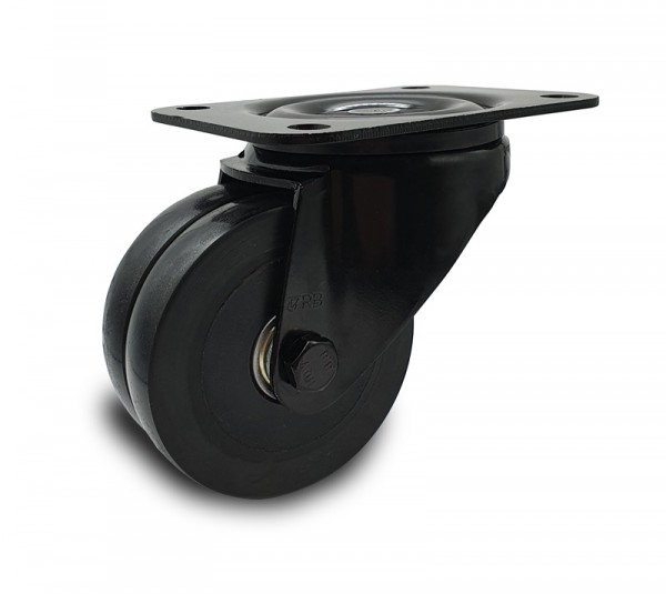 Black double swivel castor with polyurethane wheel