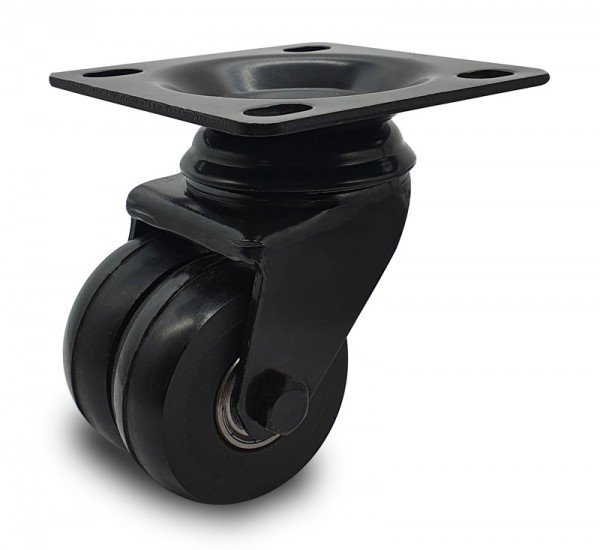 Black double swivel castor with polyurethane wheell