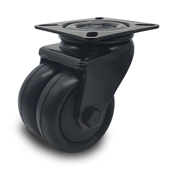 Black double swivel castor with polyurethane wheel
