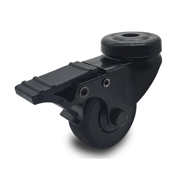 Black rubber swivel castor with brake