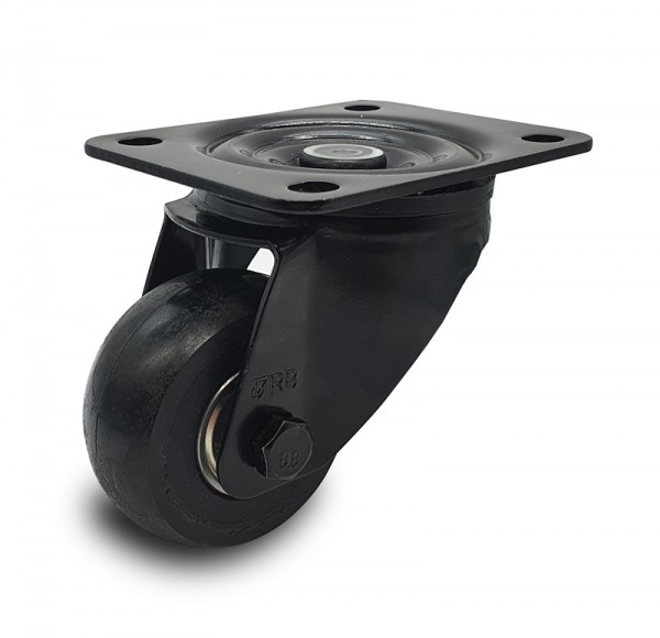 Black swivel castor with polyurethane wheel