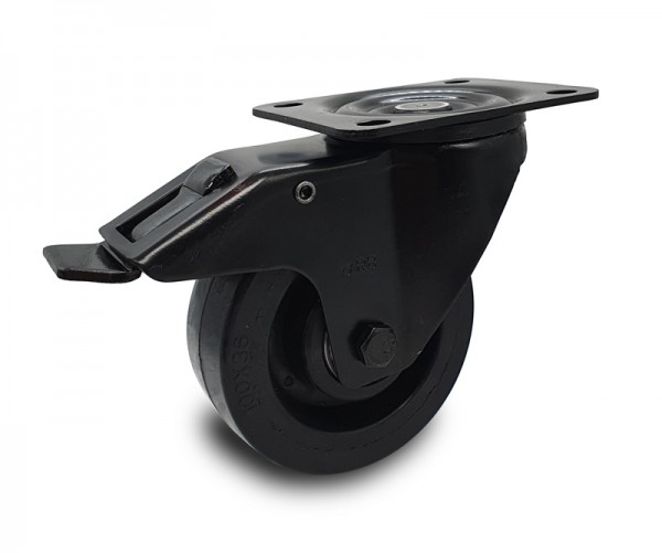Black elastic rubber swivel castor with brake
