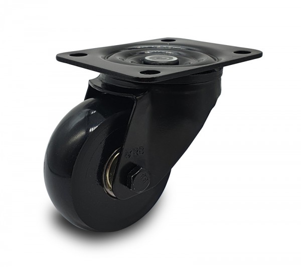 Black swivel castor with polyurethane wheel
