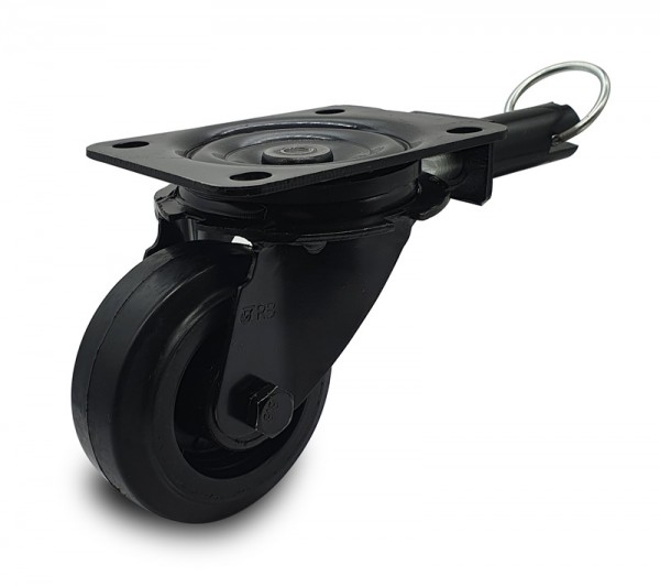 Black elastic rubber swivel castor w. directionnel brake