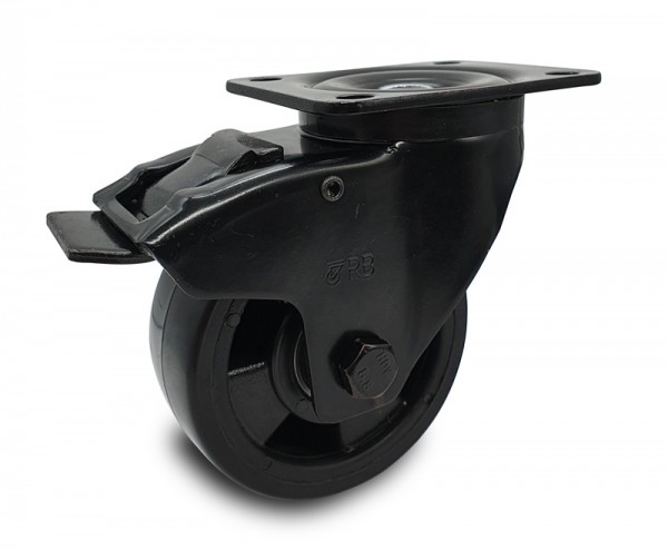 Black ECONOMY polyurethane swivel castor with brake