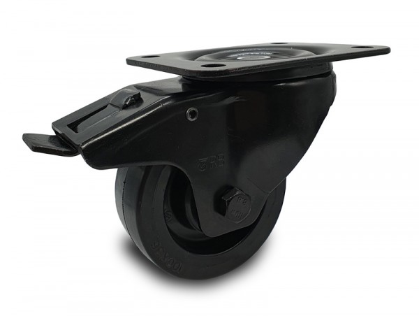 Black elastic rubber swivel castor with brake