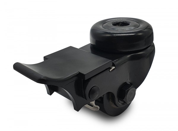 Black double swivel castor with polyurethane wheel and brake