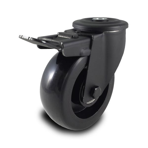 Block Rocker Castor Black swivel castor w. Economy polyurethane wheel and brake | Swivel ...