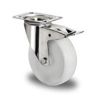 Edelstahl-Transportgeräterollen mit Totalfeststeller Edelstahl-Transportgeräterollen mit Totalfeststeller