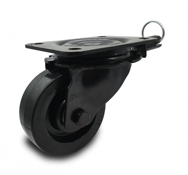 Roulette pivotente en caoutchouc èlastique noir avec frein