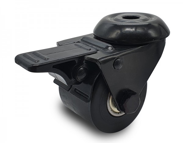 Black swivel castor with polyurethane wheel with brake